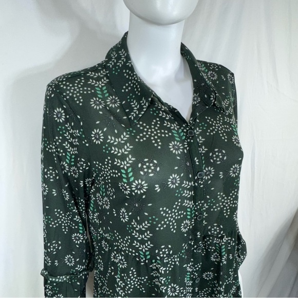 Style & Co Green Floral Tiered Bishop Sleeve Mesh Tunic Blouse - Picture 2 of 6